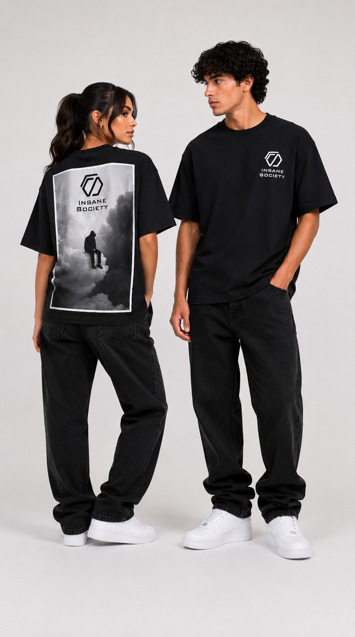 Oversize T-Shirt Clouds Black Unisex von Insane Society